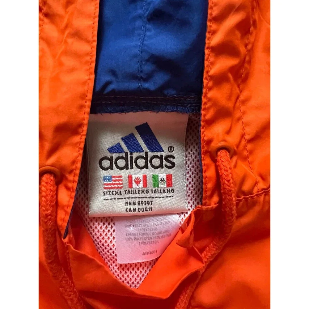 Men's Vintage 90's Adidas Orange Blue Hooded Pullover Windbreaker Jacket Sz XL